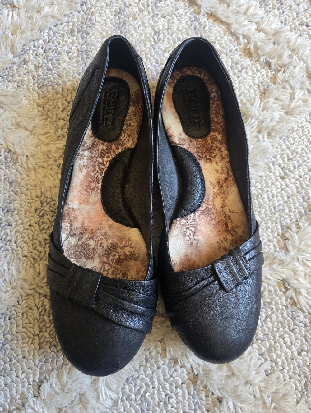 Born Leather Knot Front Slip On Ballet Flats Black Women's Size 8.5